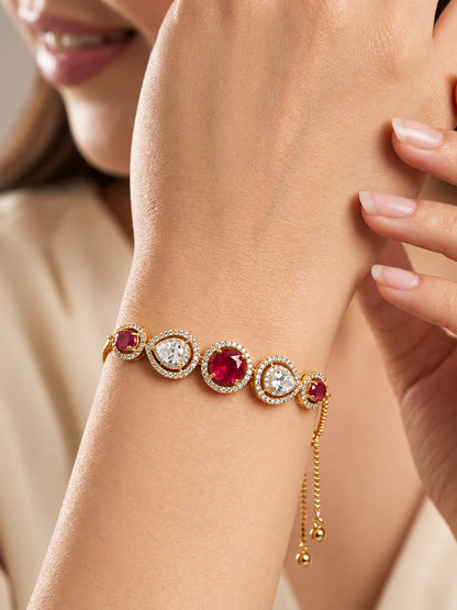 Antique Gold Plated Red AD Adjustable Bracelet for Women