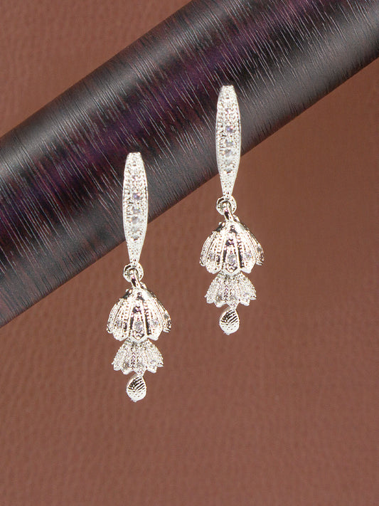 Silver Plated American Diamond Small Double Jhumki Earrings