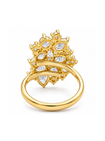 Gold Cluster AD Statement Ring – Pear-Cut Sparkle Design for Women