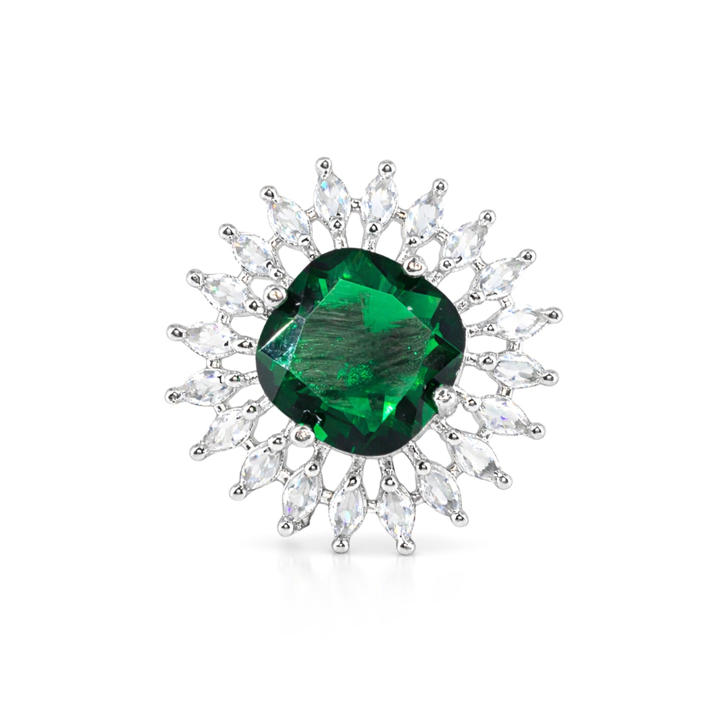 Rhodium Plated Green AD Finger Ring for Women