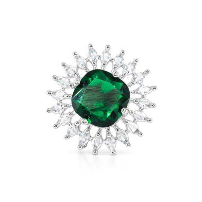 Rhodium Plated Green AD Finger Ring for Women