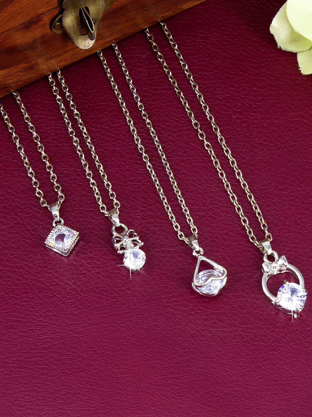 PRIVIU Round AD Chain Pendant Combo for Girls (Set of 4)