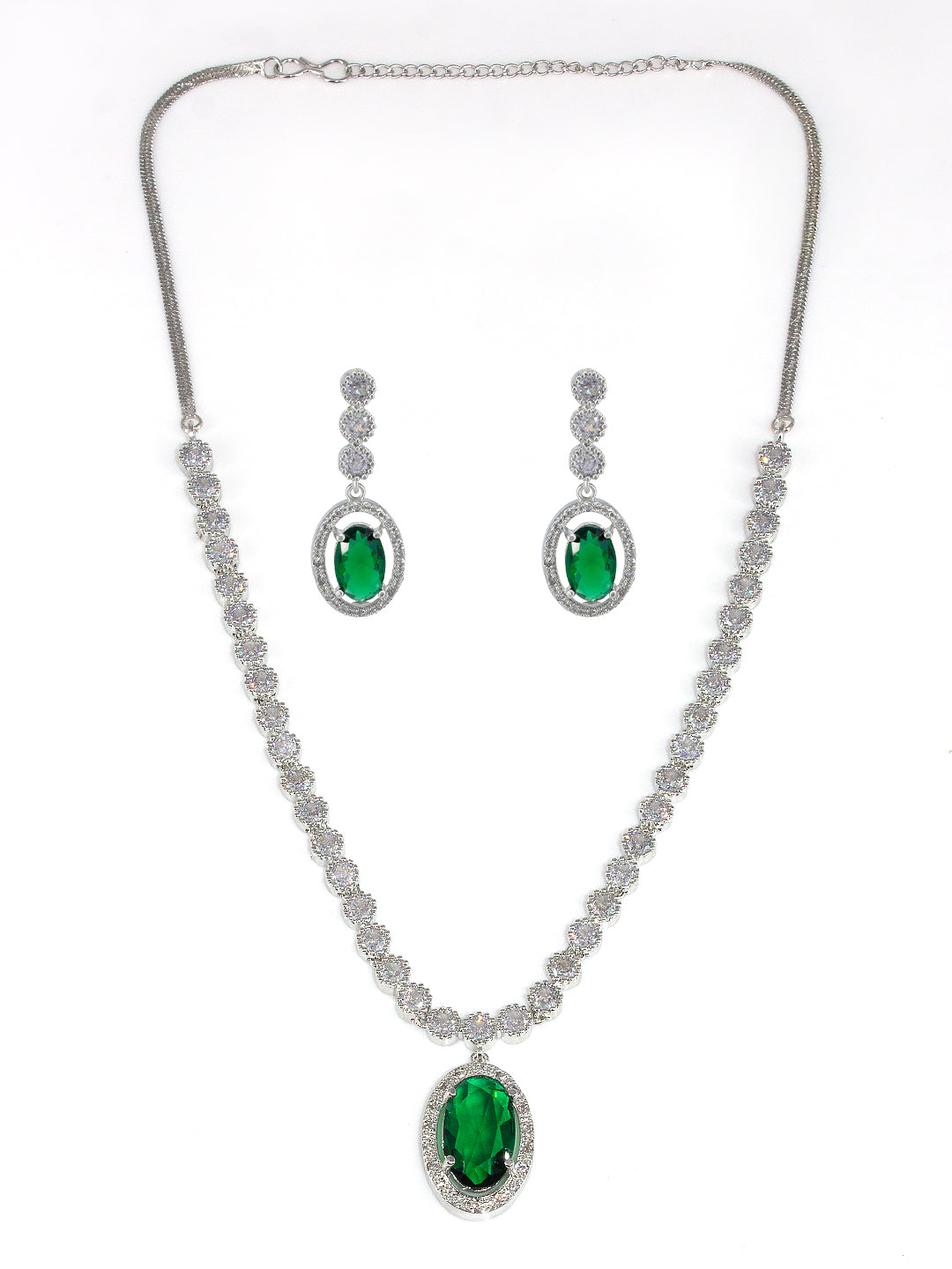 Green Oval AD Trendy Jewellery Set