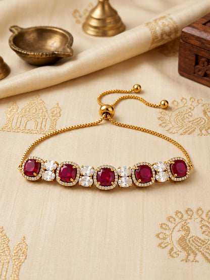 Antique Gold Plated Red AD Adjustable Bracelet for Women