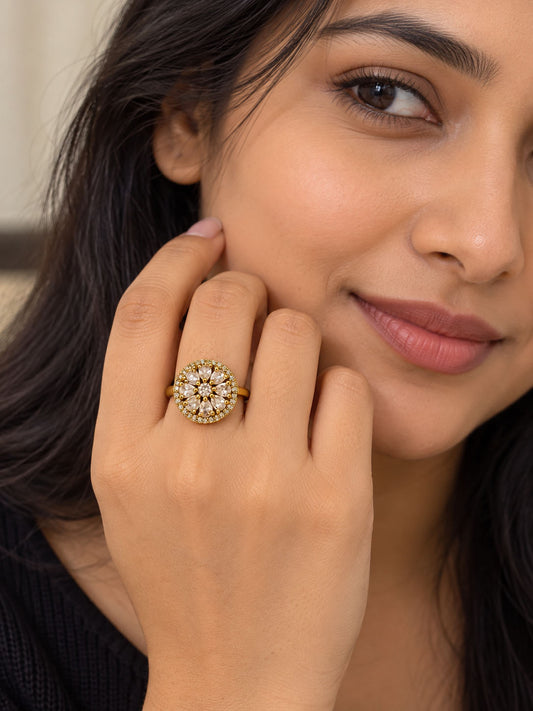22K Gold Plated AD Finger Ring for Women