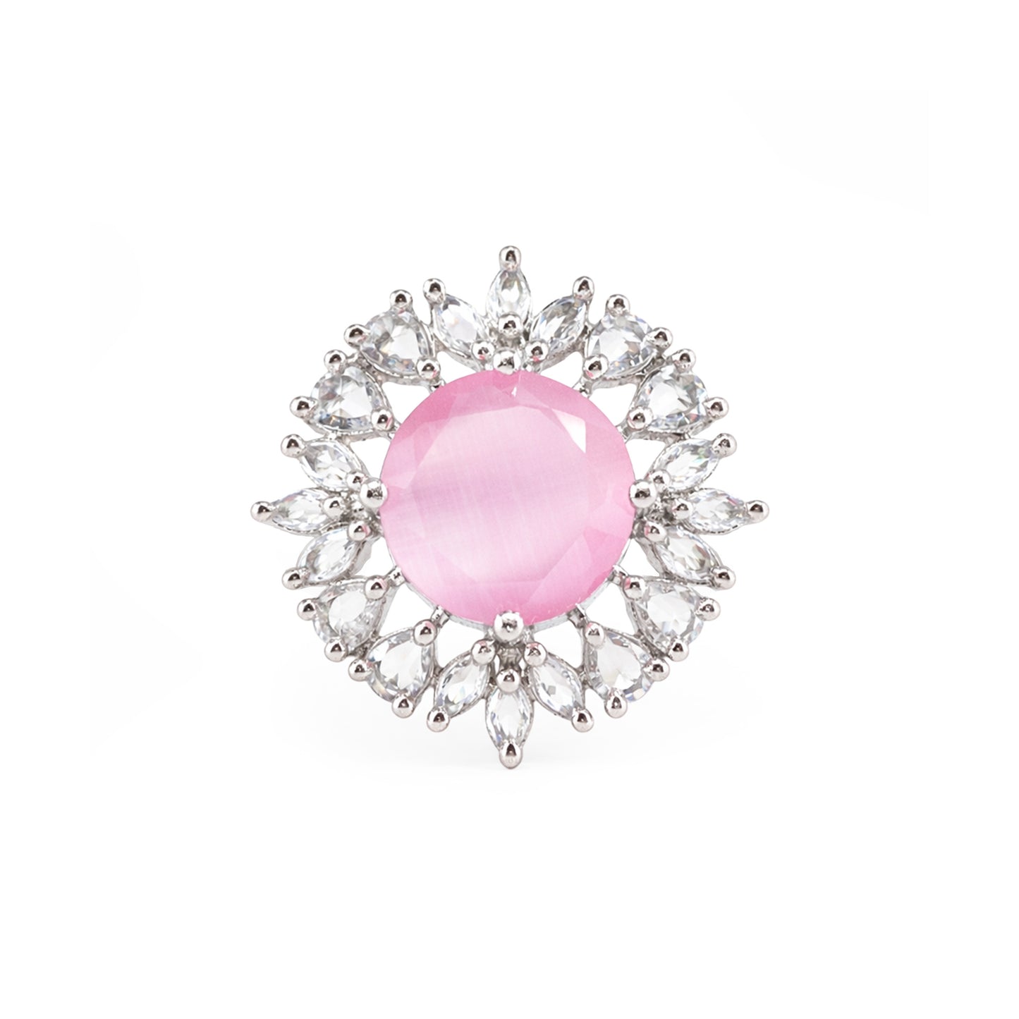Silver Plated Pink AD Finger Ring for Women