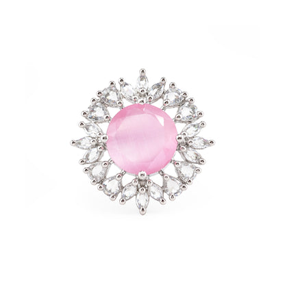 Silver Plated Pink AD Finger Ring for Women
