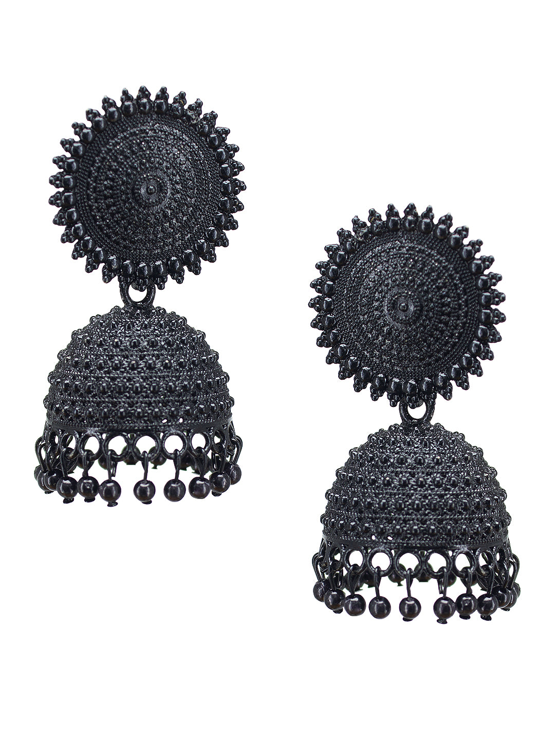 Black Artificial Stones Studded Jhumka Earrings