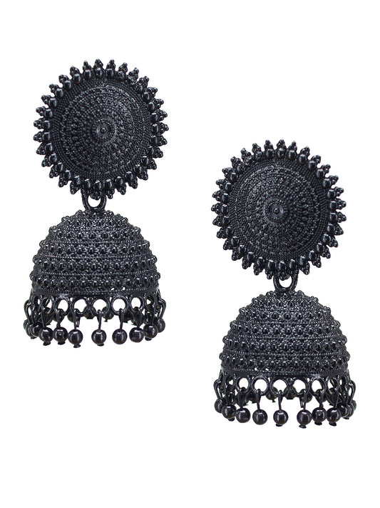 Black Artificial Stones Studded Jhumka Earrings