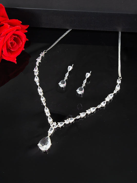 Rhodium-Plated Teardrop AD-Studded Jewellery Set