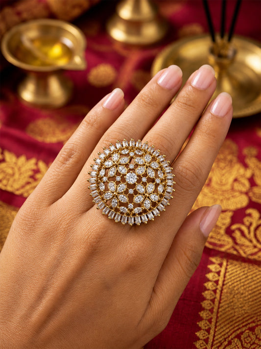 Antique Gold Plated AD Finger Ring for Women