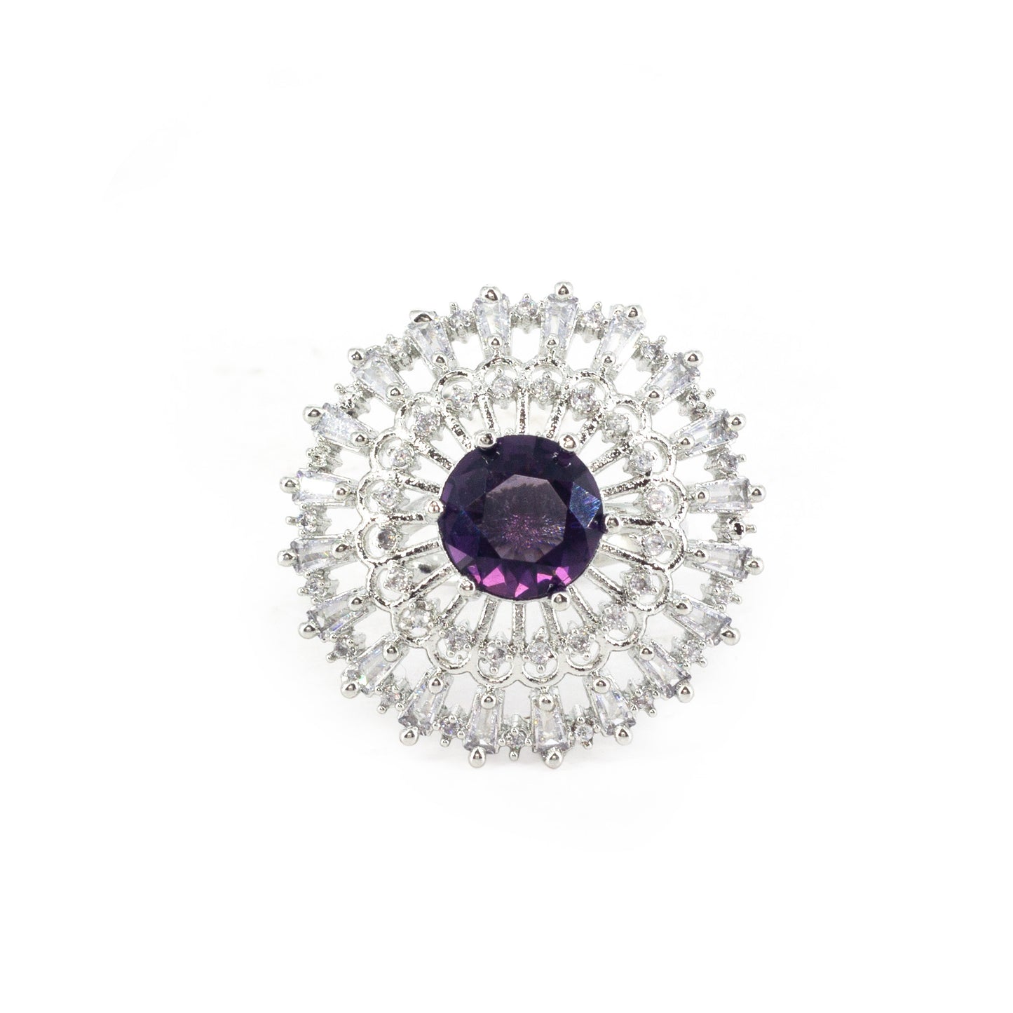 Rhodium Plated Purple AD Designer Adjustable Ring for Women