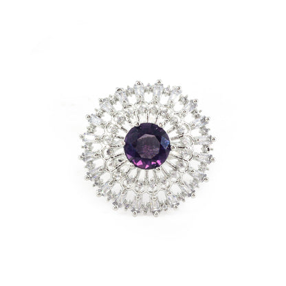Rhodium Plated Purple AD Designer Adjustable Ring for Women