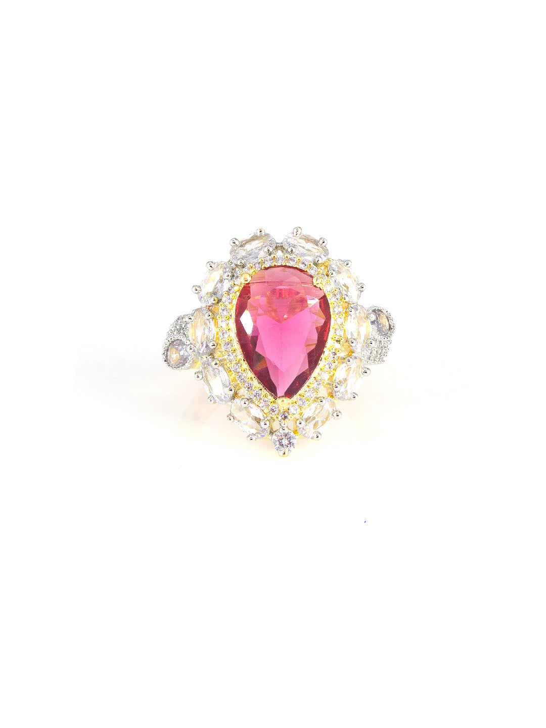 Gold Plated Red AD Adjustable Designer Ring For Women