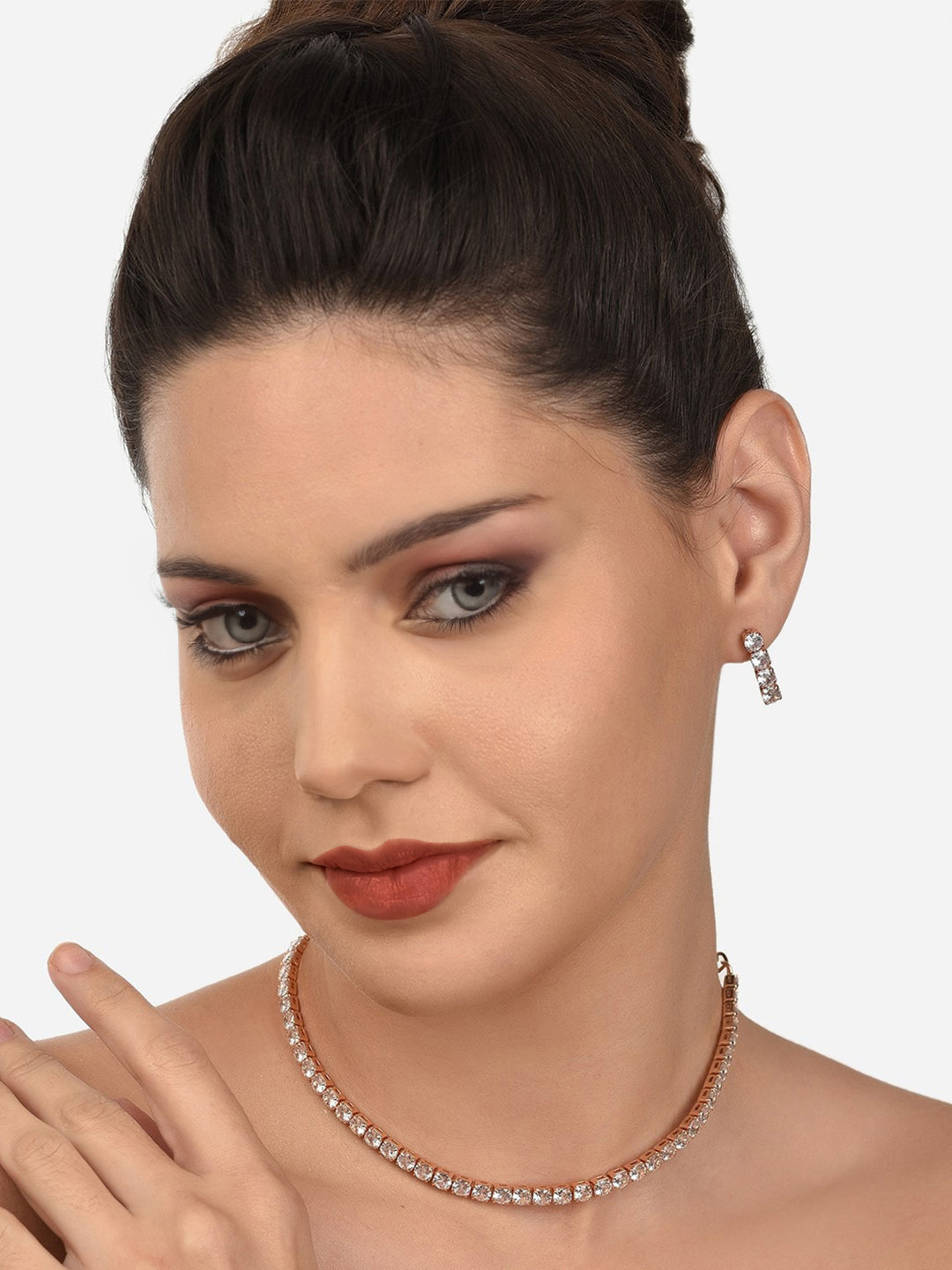 Rose Gold Plated AD Jewellery Set