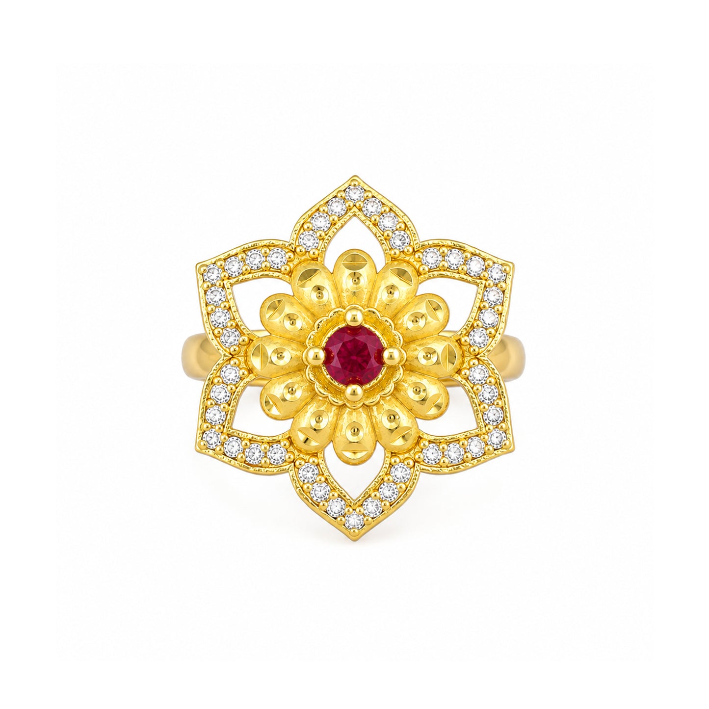 Gold Plated Anti Tarnish Red AD Finger Ring for Women