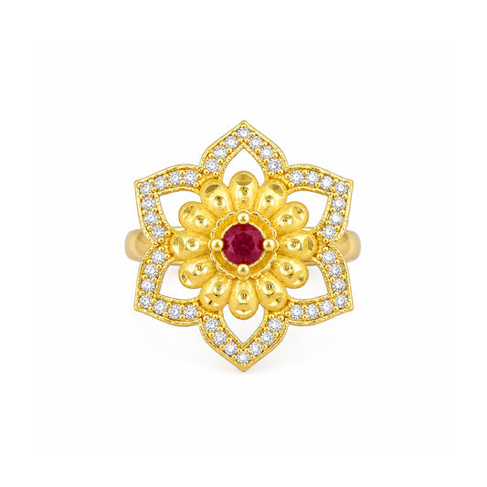 Gold Plated Anti Tarnish Red AD Finger Ring for Women