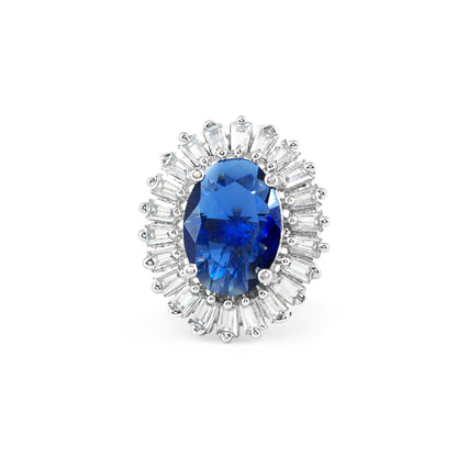 Rhodium Plated Blue AD Finger Ring for Women