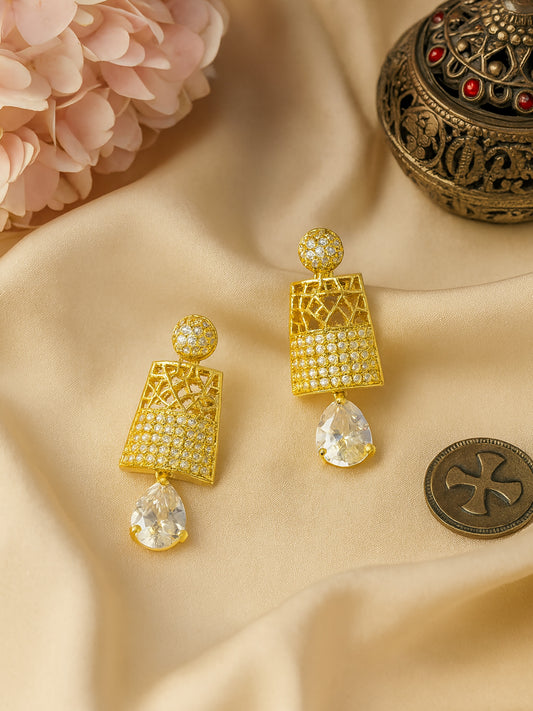 Gold Plated Antique AD Drop Earrings For Women
