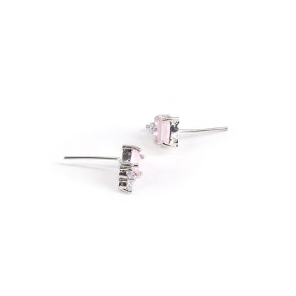 Rhodium Plated Pink AD Studs for Women