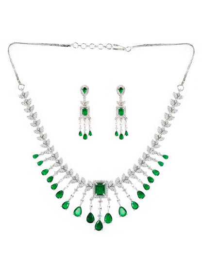 Silver Plated Green AD Studded Jewellery Set
