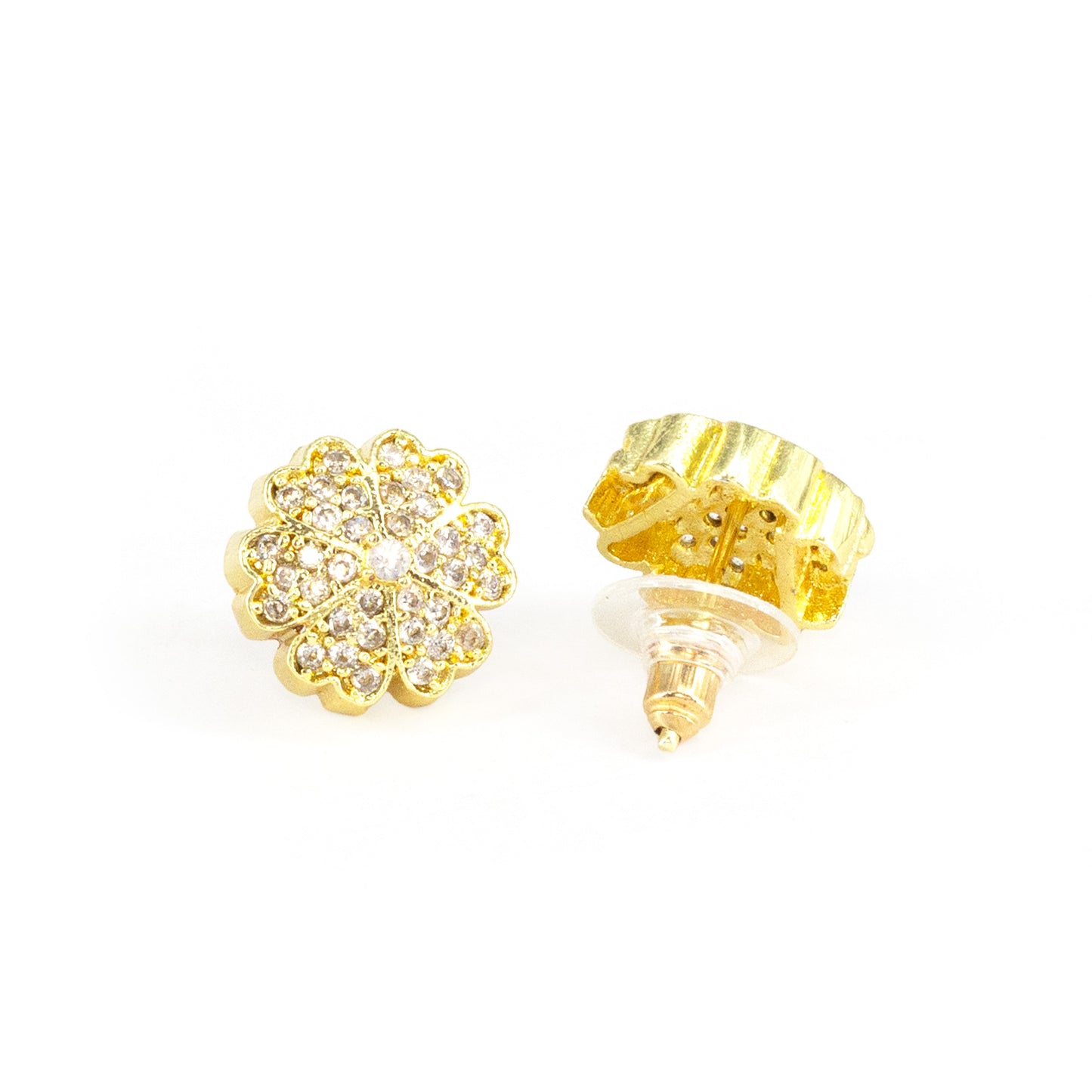 Gold Plated AD Floral Stud Earrings for Women