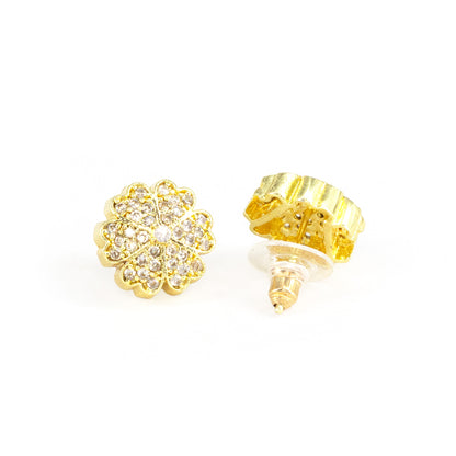 Gold Plated AD Floral Stud Earrings for Women