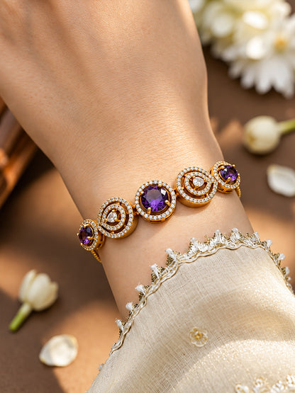 Antique Gold Plated Purple AD Bracelet for Women