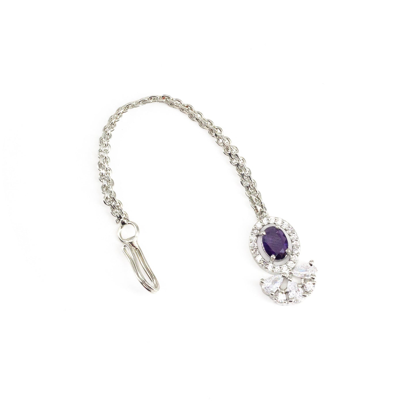 Silver Plated Purple AD Maang Tikka for Women