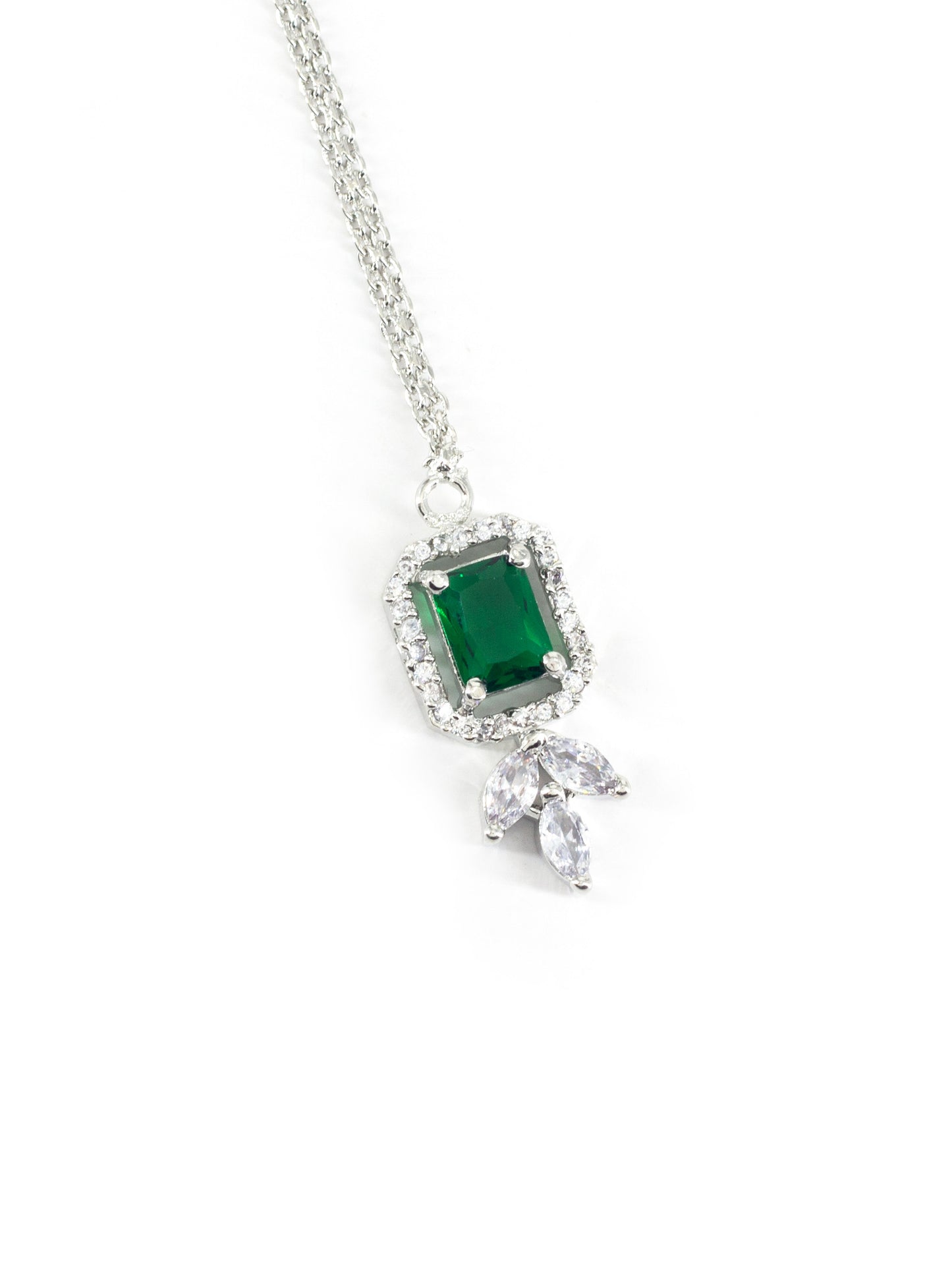 Silver Plated Green AD Maang Tikka for Women