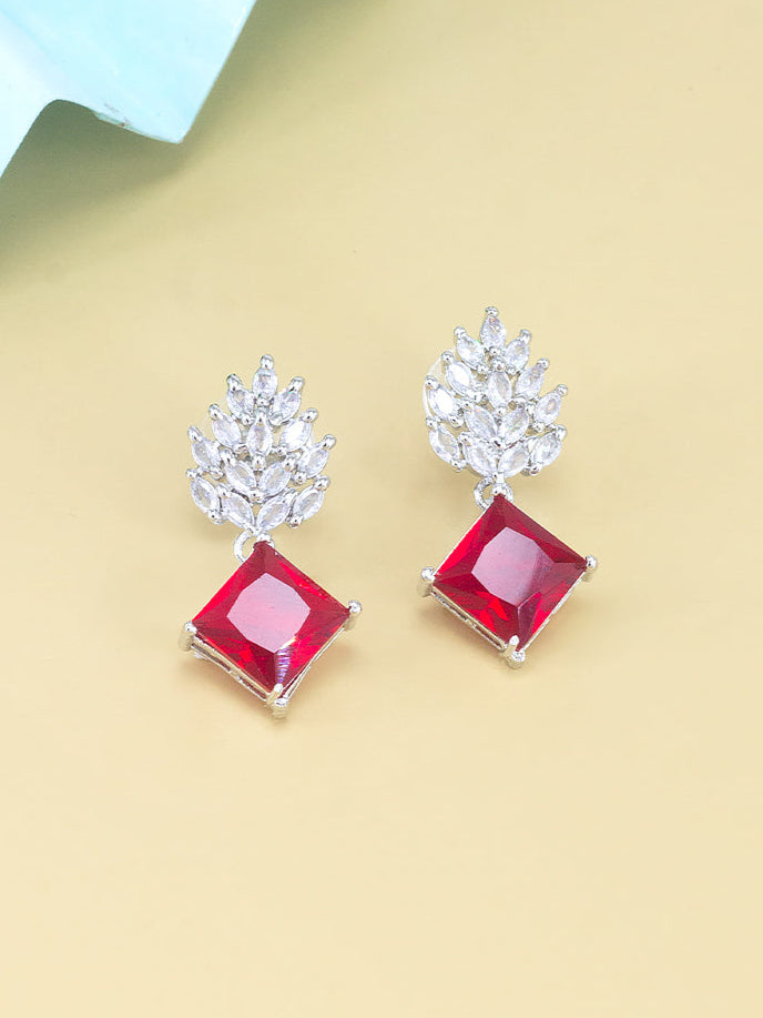 Red American Diamond Drop Earrings