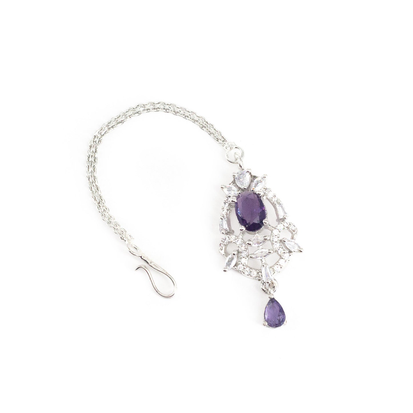 Silver Plated Purple AD Maang Tikka for Women