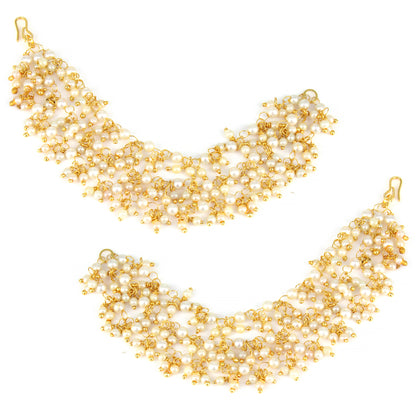 Gold-Plated 3-Layered Beads Drop Ear Chain