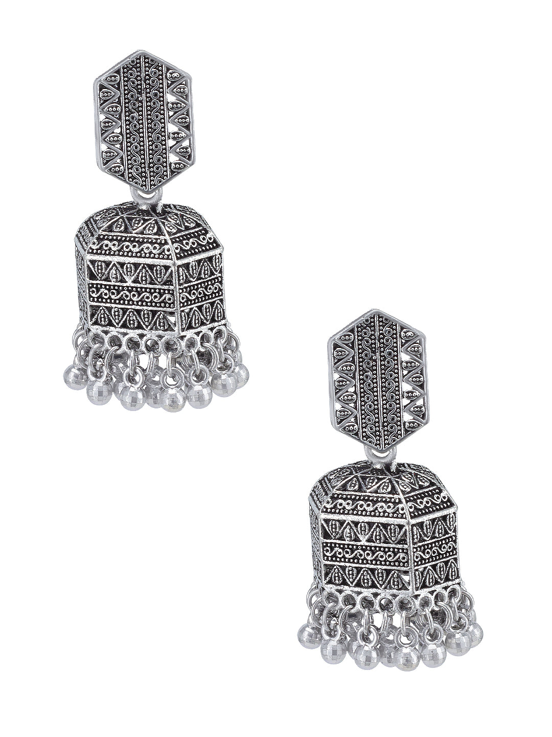 Silver Oxidised Afghani Jhumka Earrings