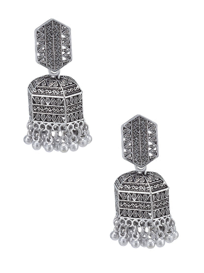 Silver Oxidised Afghani Jhumka Earrings