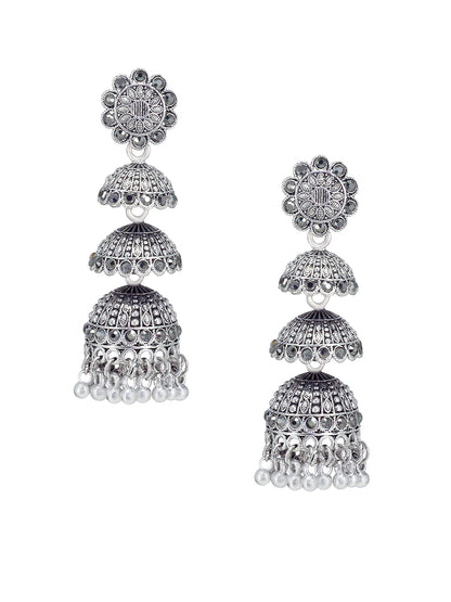 Oxidized Floral Multi Layered Jhumka Earrings
