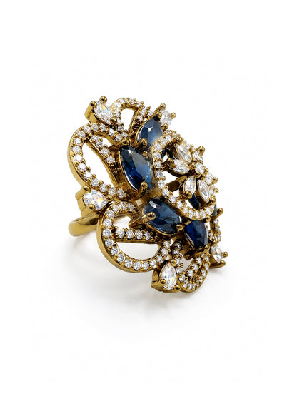 Antique Gold Plated Blue AD Finger Ring for Women