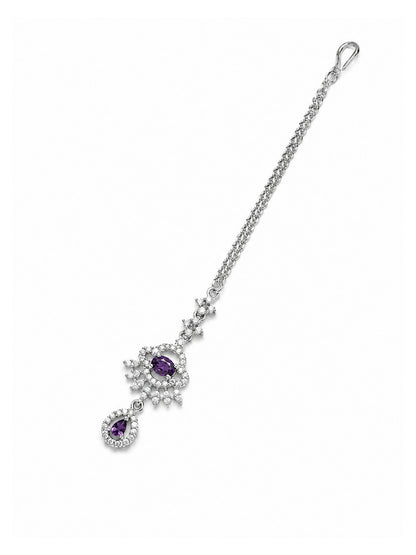 Silver Plated Purple AD Maang Tikka for Women