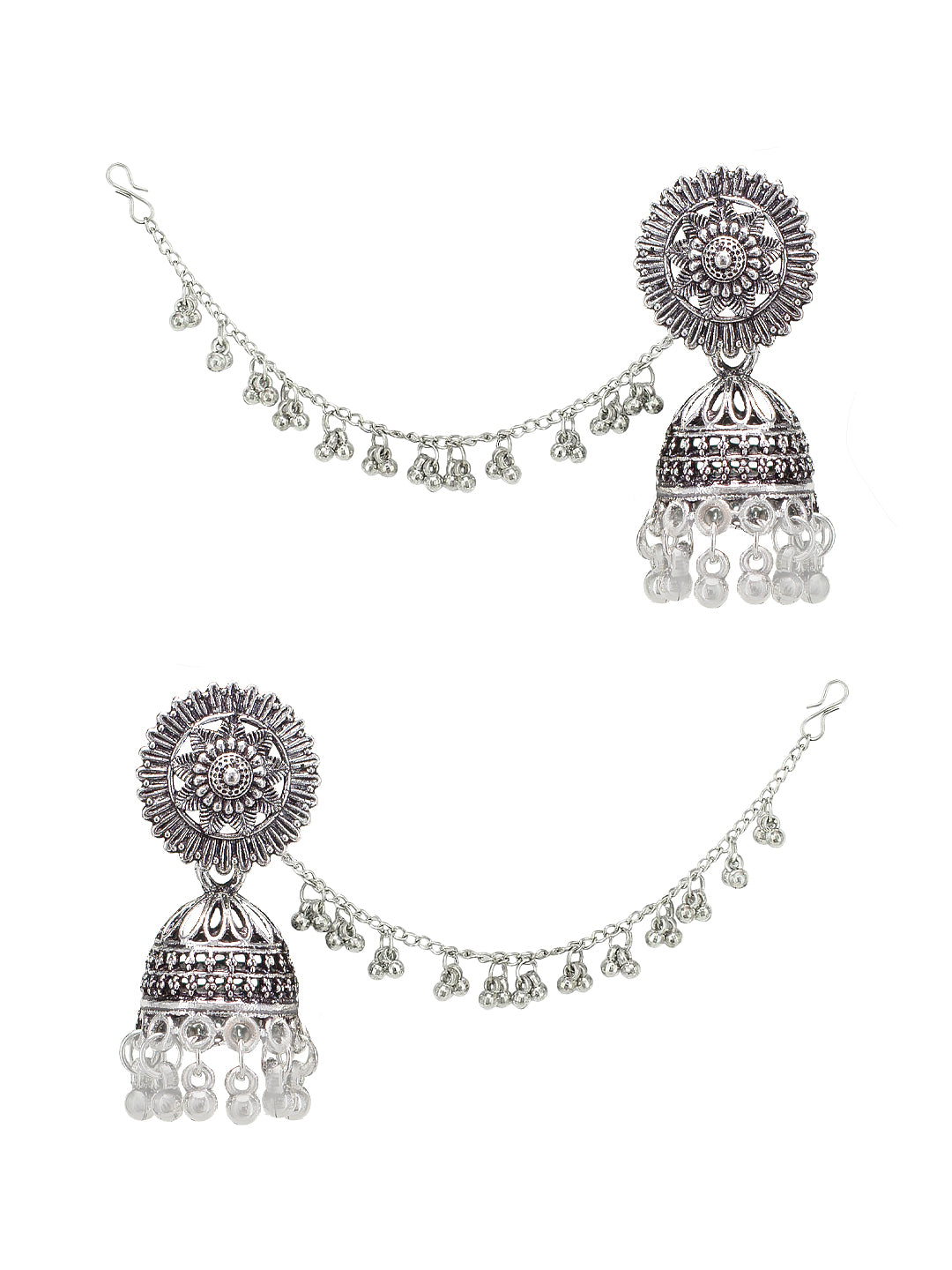 Oxidized Chain Beads Drop Jhumka Earrings