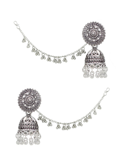Oxidized Chain Beads Drop Jhumka Earrings