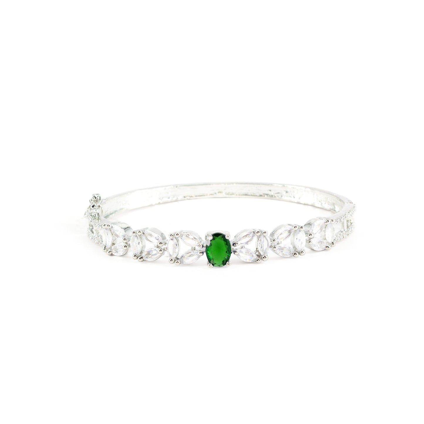 Silver Plated Green AD Minimal Bangle Bracelet for Women