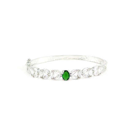 Silver Plated Green AD Minimal Bangle Bracelet for Women