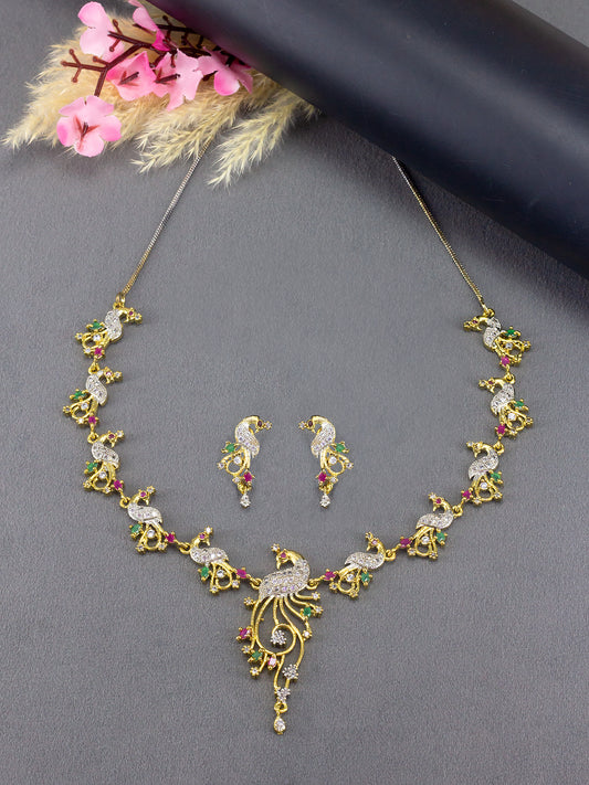 Peacock American Diamond Trendy Jewellery Set