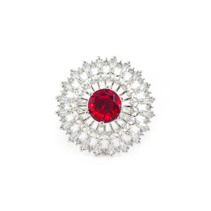 Rhodium Plated Red AD Designer Adjustable Ring for Women