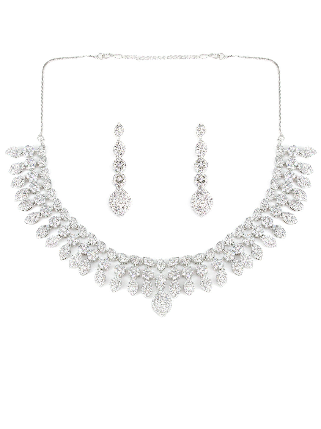 Silver Plated AD Designer Floral Jewellery Set