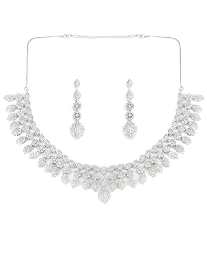 Silver Plated AD Designer Floral Jewellery Set