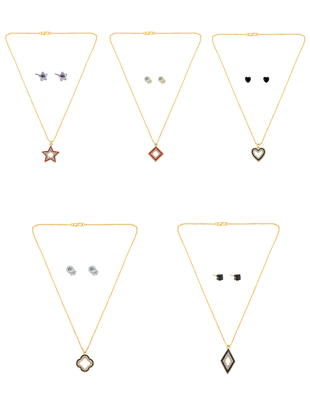 Pack of 5 Black & Red Pendent & Earrings Set Gift For Girls