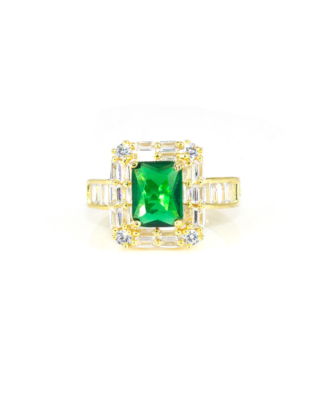Gold Plated Green AD Adjustable Ring For Women