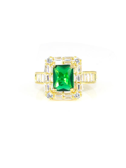 Gold Plated Green AD Adjustable Ring For Women