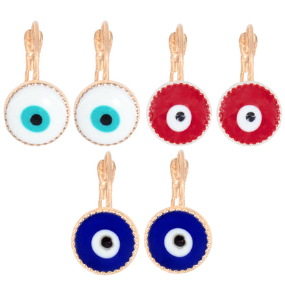 PRIVIU Set of 3 Rose Gold Evil Eye Earrings for Women